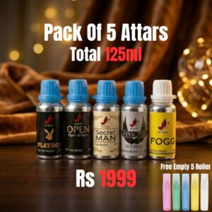 Pack of 5 Attars – Popular Inspired Oil-Based Attars (125ml)